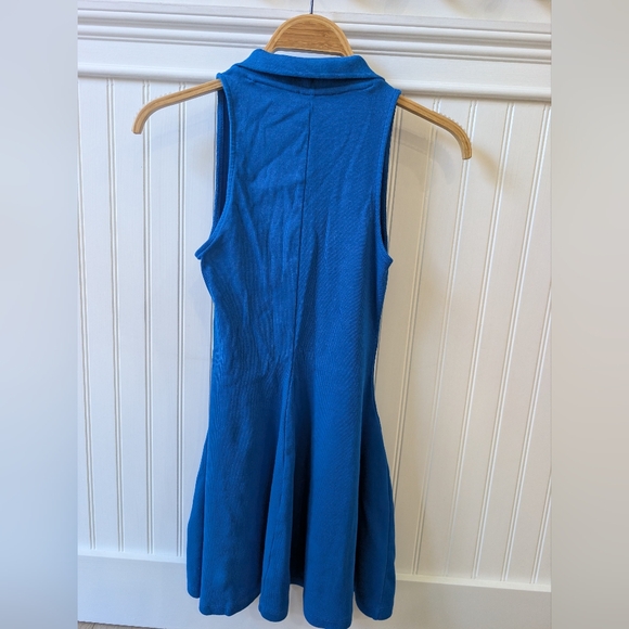  Zara cobalt blue collared V-neck ribbed sleeveless fit and flare mini dress - Picture 6 of 8
